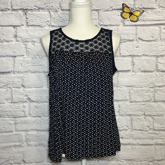 Ann Taylor Loft Crochet Yoke Sleeveless Tank Size Medium Petite - Picture 2 of 10